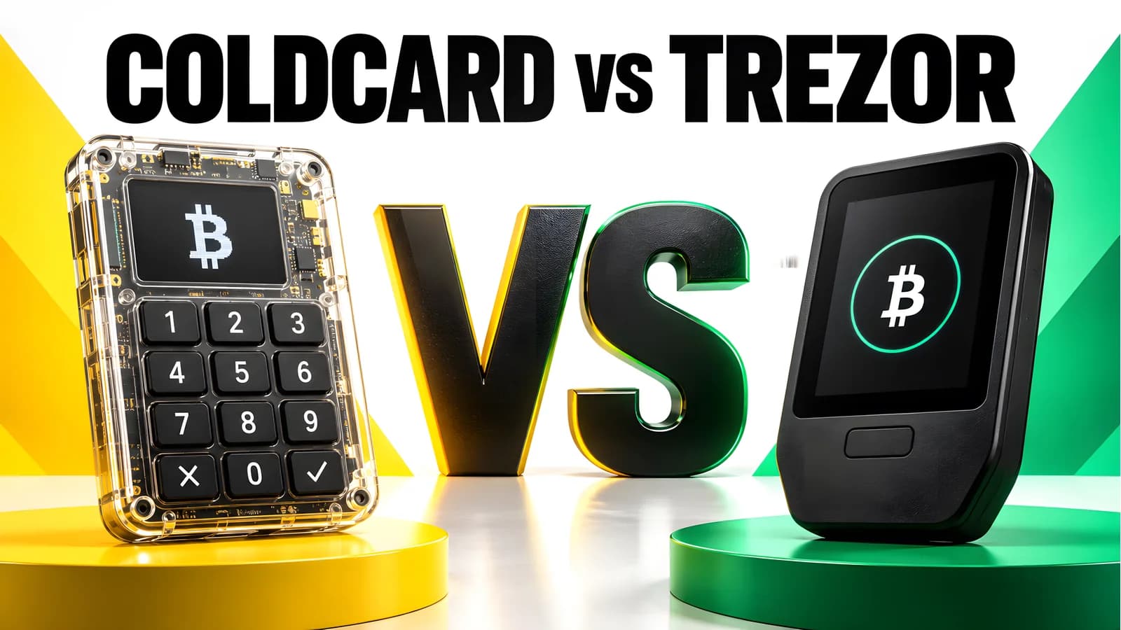Coldcard vs Trezor: conceptual hardware-wallet cover illustration