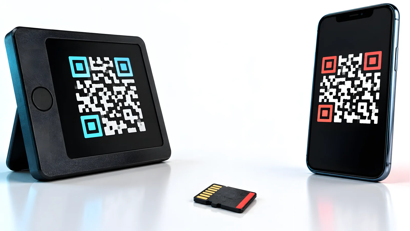 Offline signer and phone exchanging optical transaction data, with a MicroSD card nearby
