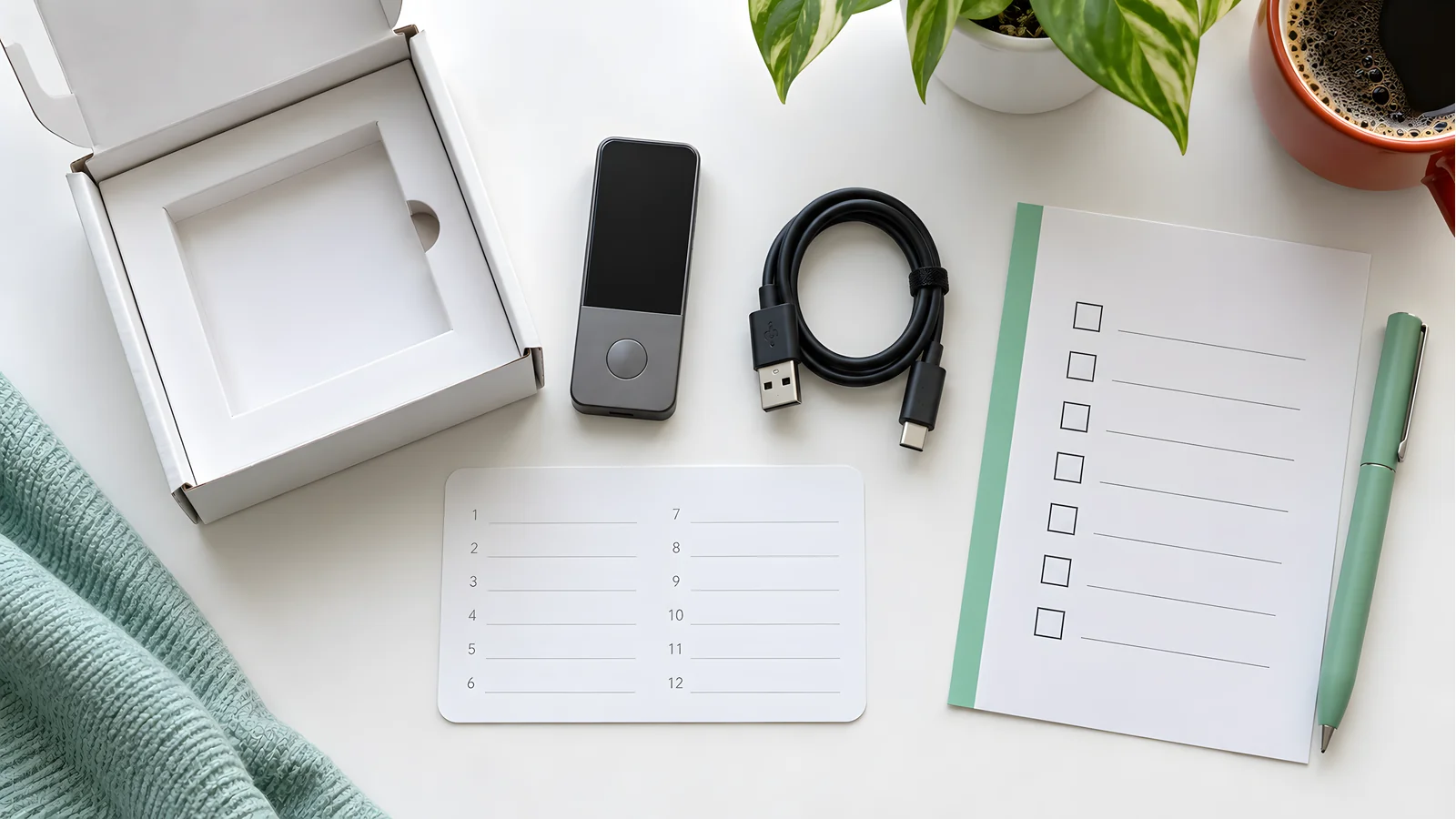New hardware wallet with blank backup card and setup accessories