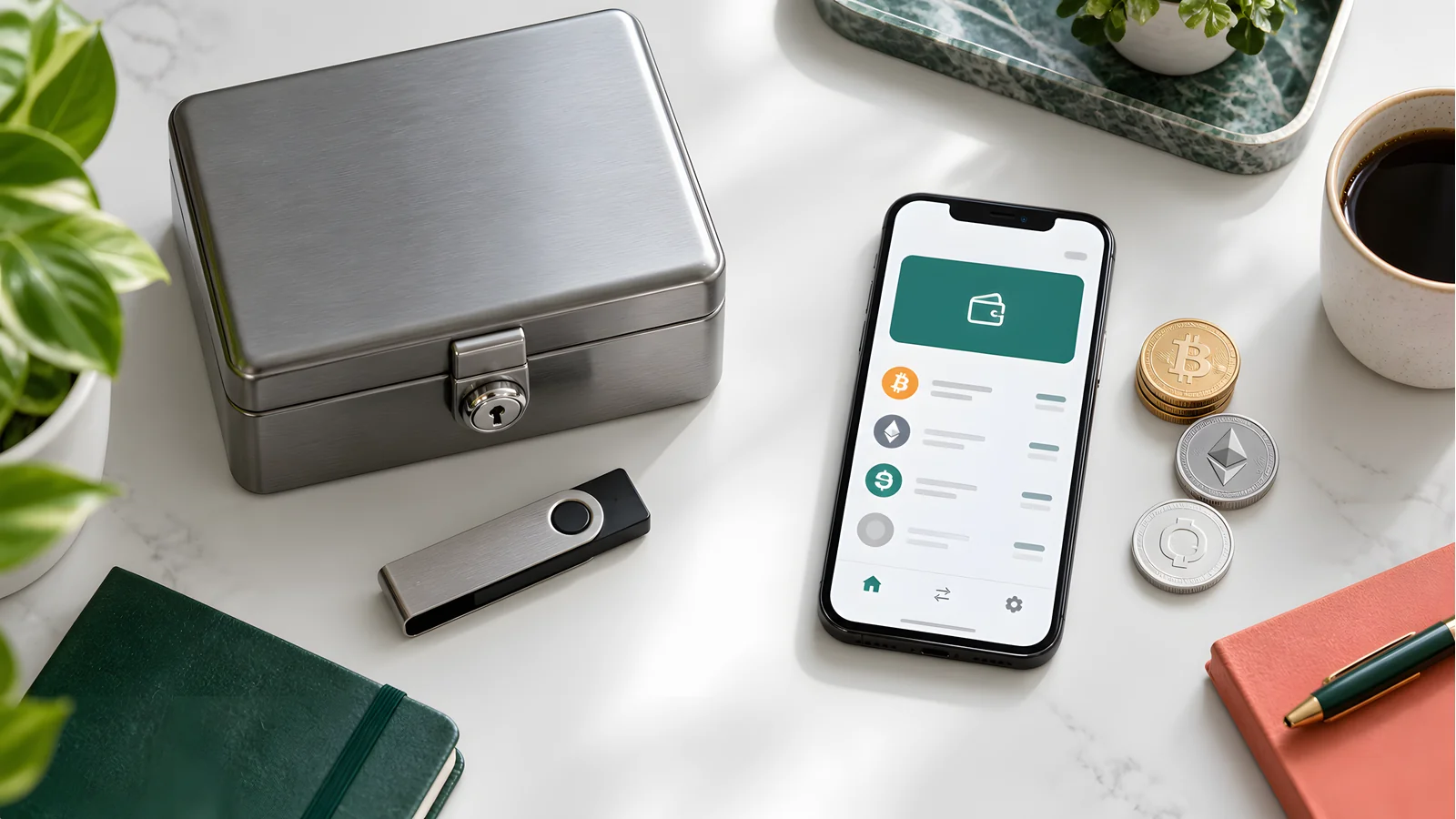Separate hardware-wallet savings and phone-wallet spending setups