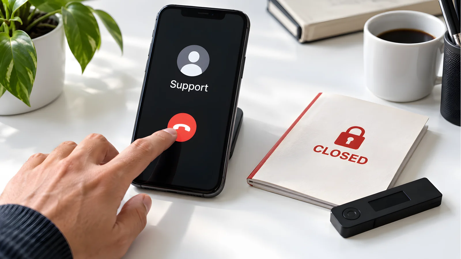 Declining an unsolicited support call while keeping the recovery backup private